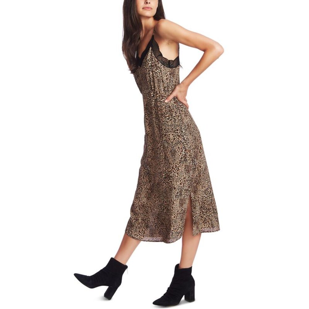 1.State Animal Print Lace Trimmed Slip Dress